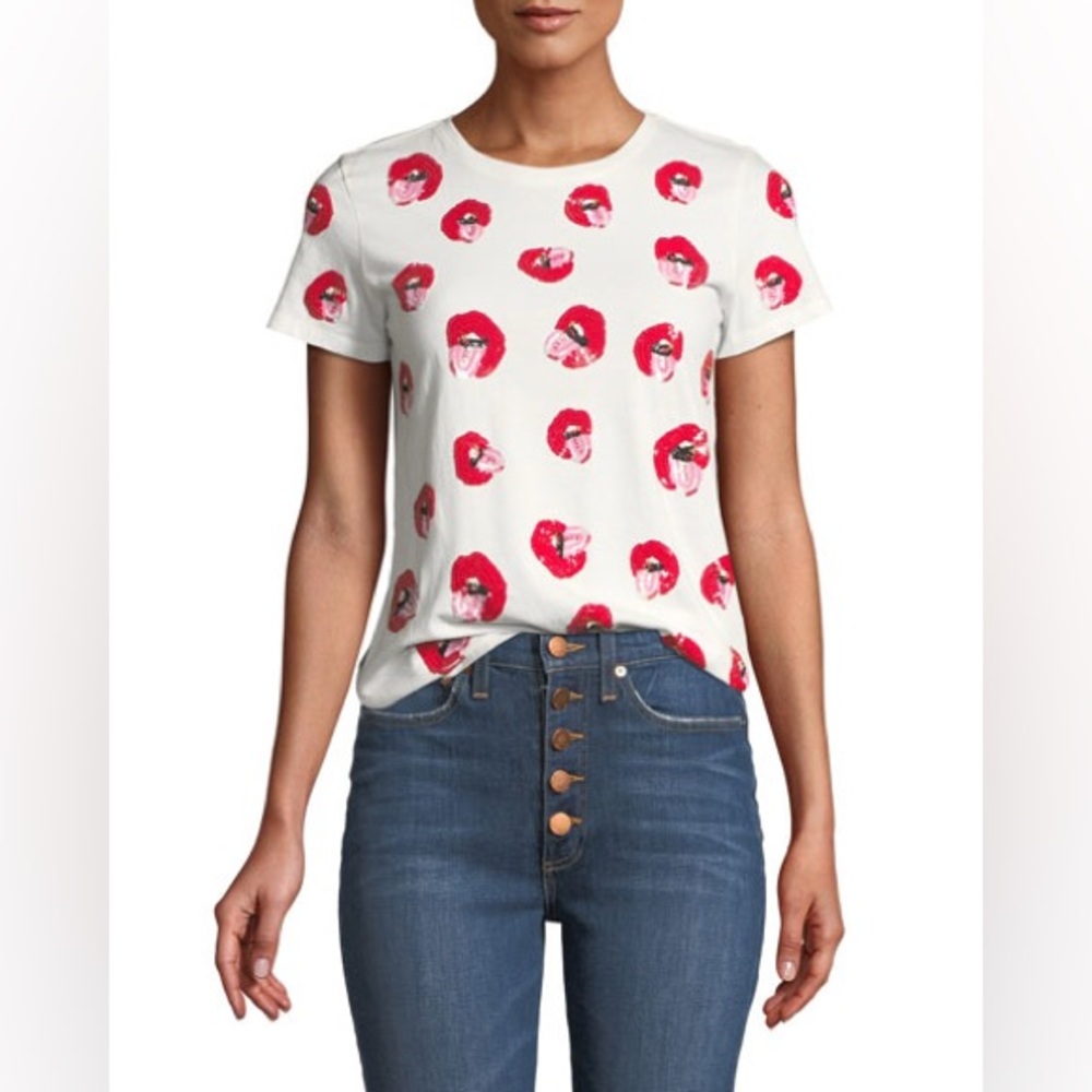 W/ Tags Alice + Olivia X Donald Robertson Collection Embellished Lips T-shirt XS